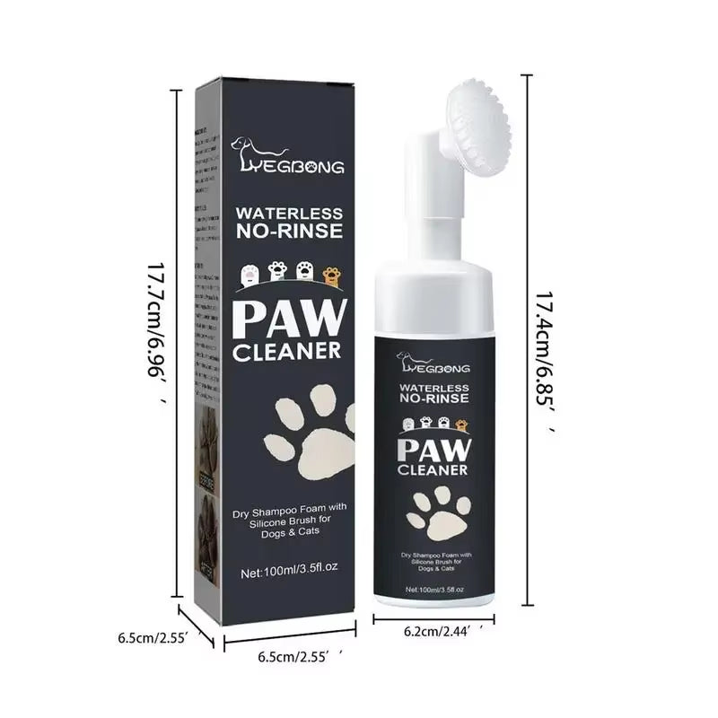 100ML Paw Cleaner Foam for Dogs and Cats - Waterless Pet Shampoo with Brush for Deep Cleaning Paws
