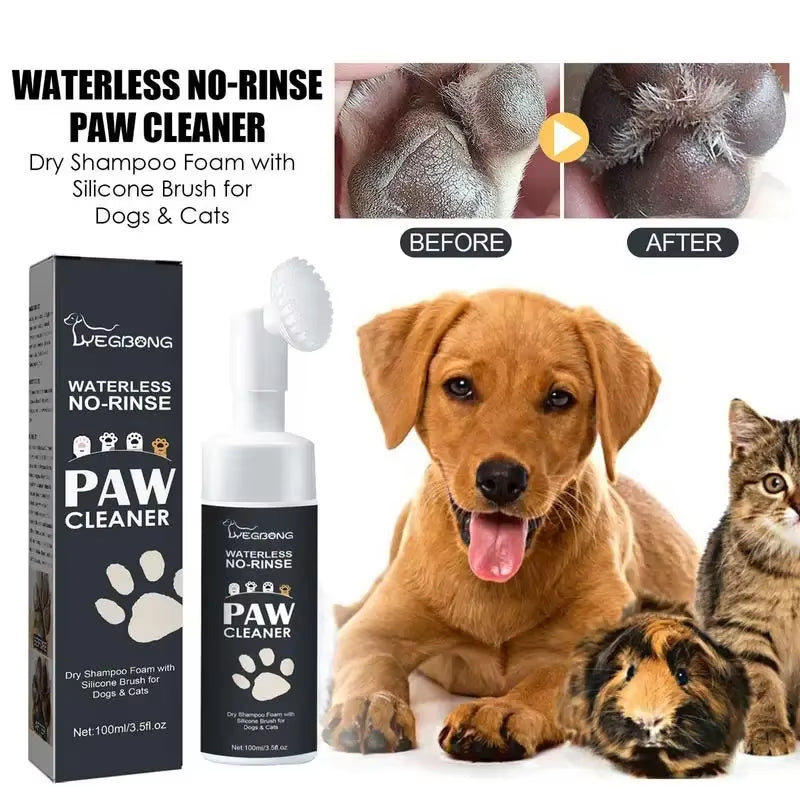100ML Paw Cleaner Foam for Dogs and Cats - Waterless Pet Shampoo with Brush for Deep Cleaning Paws