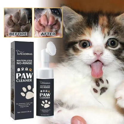 100ML Paw Cleaner Foam for Dogs and Cats - Waterless Pet Shampoo with Brush for Deep Cleaning Paws